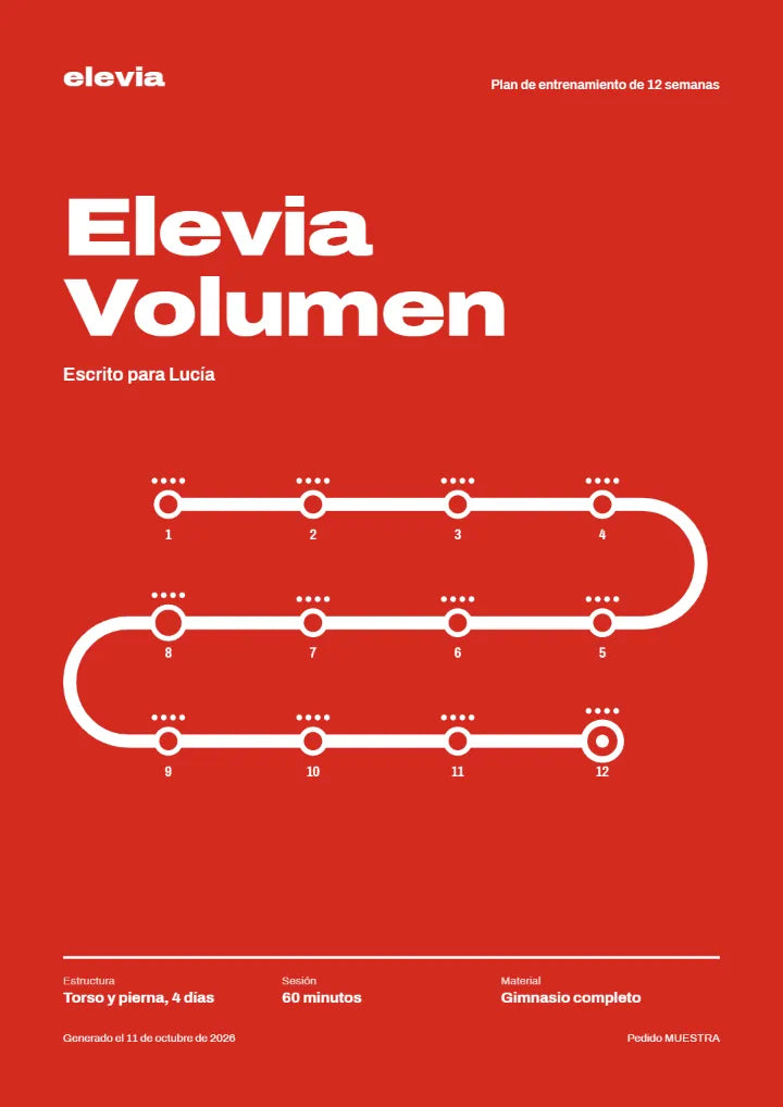Portada del plan Elevia Volumen con el recorrido de las 12 semanas.